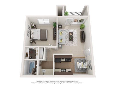 Floor plan for 1 bed, 1 bath, 550 sqft